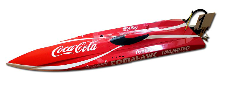 Rotes Rennboot mit Coca-Cola-Design